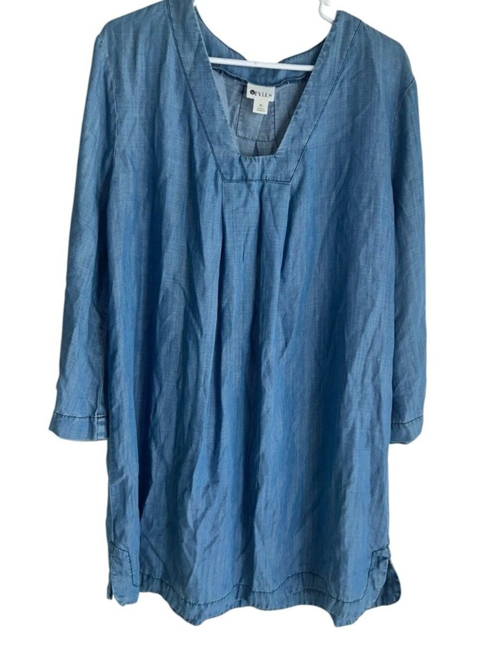 Stylus Womens Long Sleeve Chambray Dress Sz XL Blue Cowgirl Western Beach Preppy